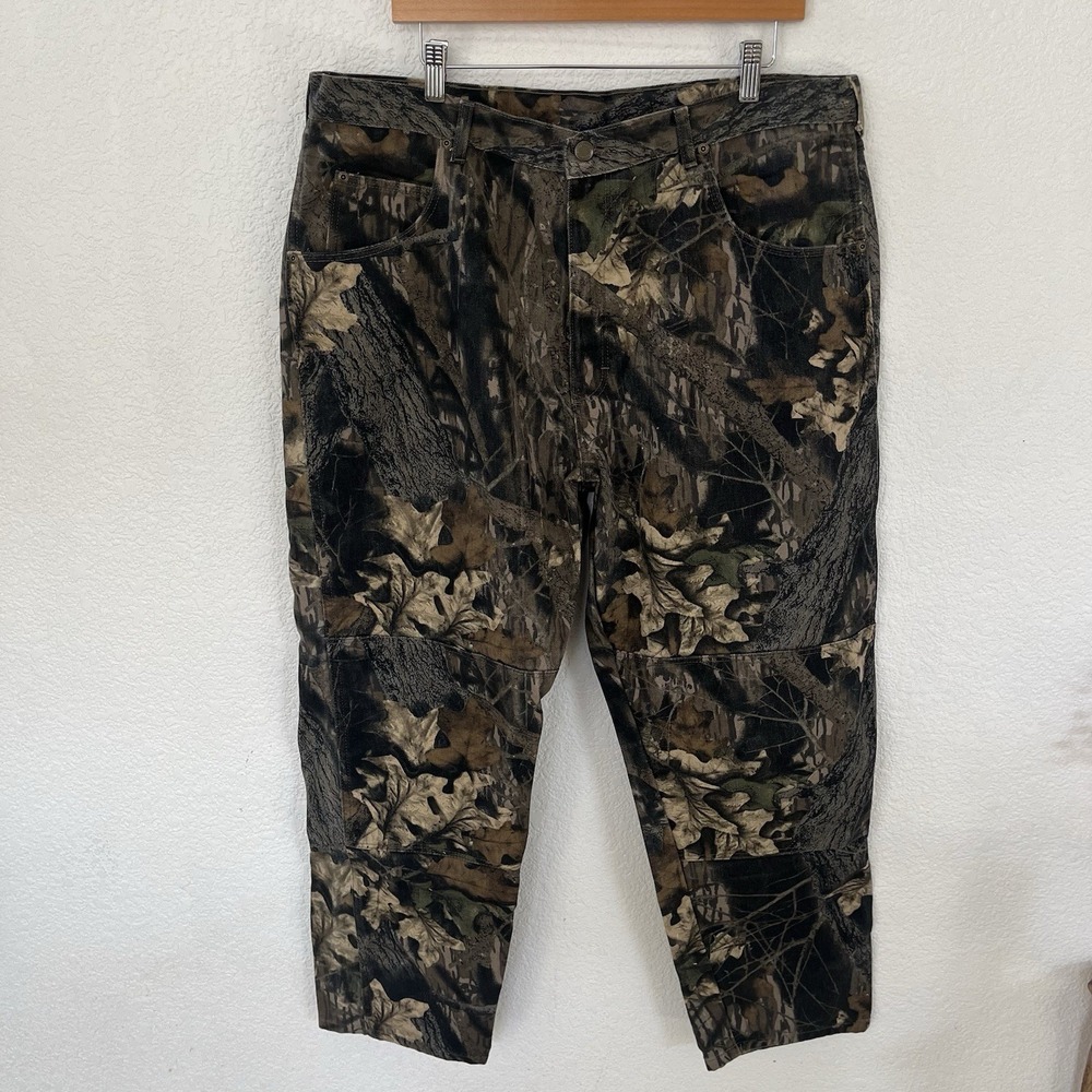 VTG Wrangler Camo Double Knee Pants Men 38x29 Green Faded Camouflage Baggy 90s